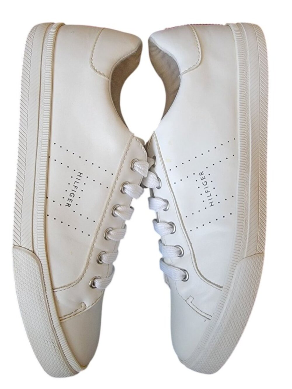 Tommy Hilfiger White Leather Sneakers Women’s 8.5 Low Top Lace Up Minimal Casual - Picture 3 of 6